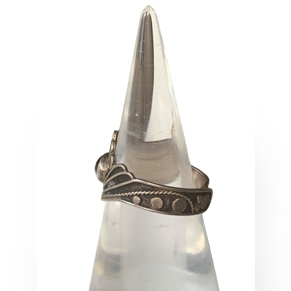 Vintage Sterling Silver Garnet Dragons Eye Adjustable Ring Unisex Jewelry - Picture 6 of 8